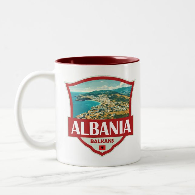 Taza Bicolor Insignia retro de Ilustracion de Albania (Izquierda)