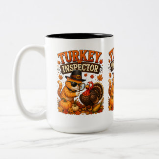 Taza Bicolor Inspector de Pavo divertido Día de Acción de Graci