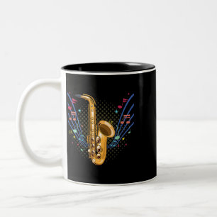Taza Bicolor Instrumento musical saxofón tambora pianista de tr