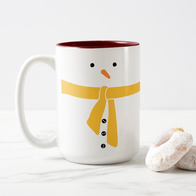 Taza Bicolor Invierno de snowman amarillo anaranjado (Con donut)