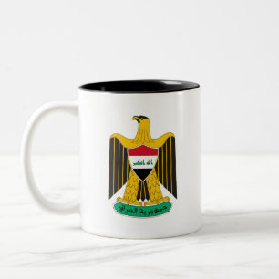 Taza Bicolor Irak país escudo armas símbolo emblema bandera águ