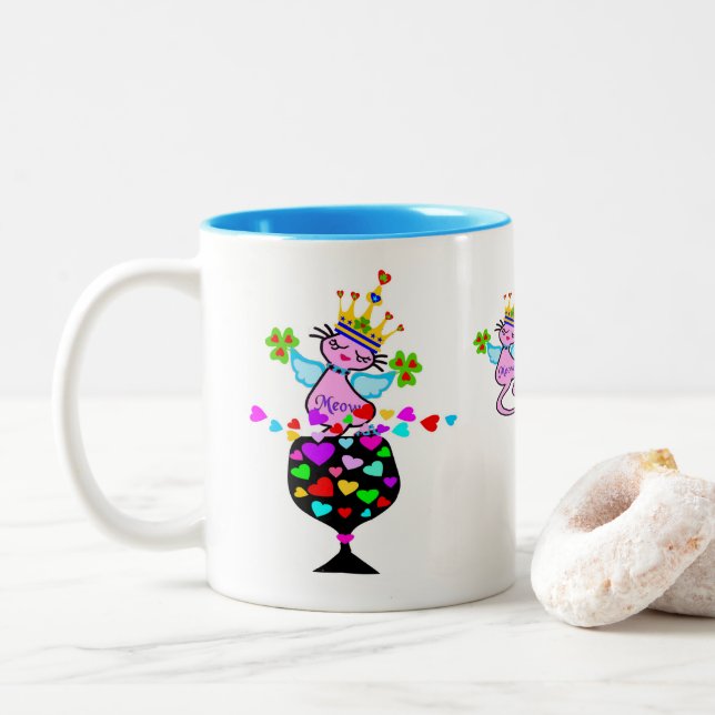 Taza Bicolor ・ ☘ irlandés Swanky Queen Cat Fabulous Classic (Con donut)