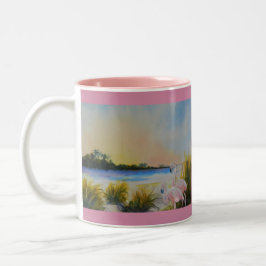 Taza Bicolor Isla Tropical de Flamingos Rosados