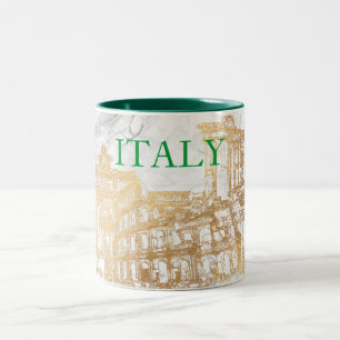 TAZA BICOLOR ITALIA, SUVENIRIOS DE VIAJES DE ORO Y MÁRMOL