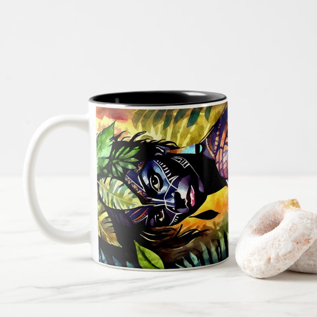 Taza Bicolor "Itáyara" Pintado Fern - Mujeres En La Amazonía (Con donut)