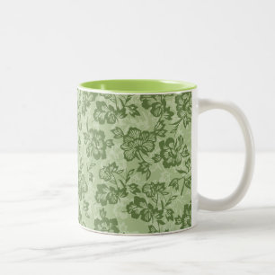 Taza Bicolor Iwalani Vintage Floral de Musgo Hawaiano