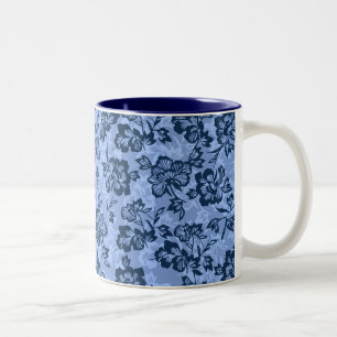 Taza Bicolor Iwalani Vintage Hawaiano Floral Azul