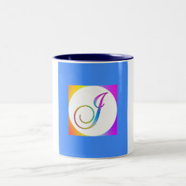 TAZA BICOLOR J MONOGRAM INICIAL SOBRE AZUL