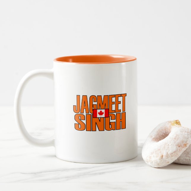 Taza Bicolor Jagmeet Singh Naranja Bloquear texto Bandera canad (Con donut)