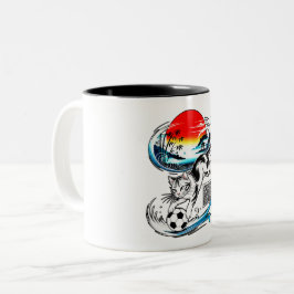 Taza Bicolor Japanese Soccer Cat Gift for Cat Lovers & Soccer F