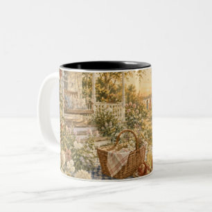Taza Bicolor Jardín de picnic de verano nostálgico en una cabañ