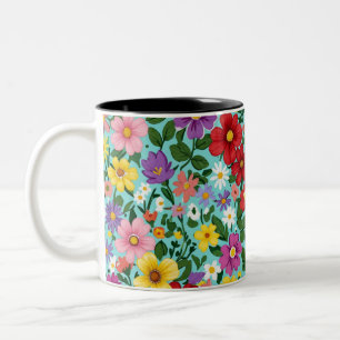 Taza Bicolor Jardín Floral de Patrón de Flores Silvestres Vibra