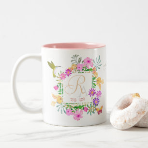 Taza Bicolor Jardín floral Monograma blanco Mug