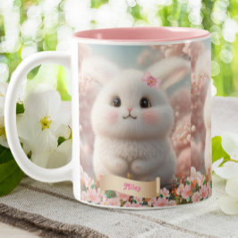 Taza Bicolor Jardín rosa de conejo blanco lindo personalizado