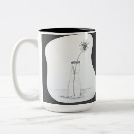 Taza Bicolor Jarrón de botella dibujado a mano con flor única e