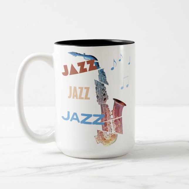 Taza Bicolor Jazz Saxofón Arte Moderno (Izquierda)