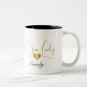 Taza Bicolor Jefa Dama Minimal Escritura Corazón Dorado Negro