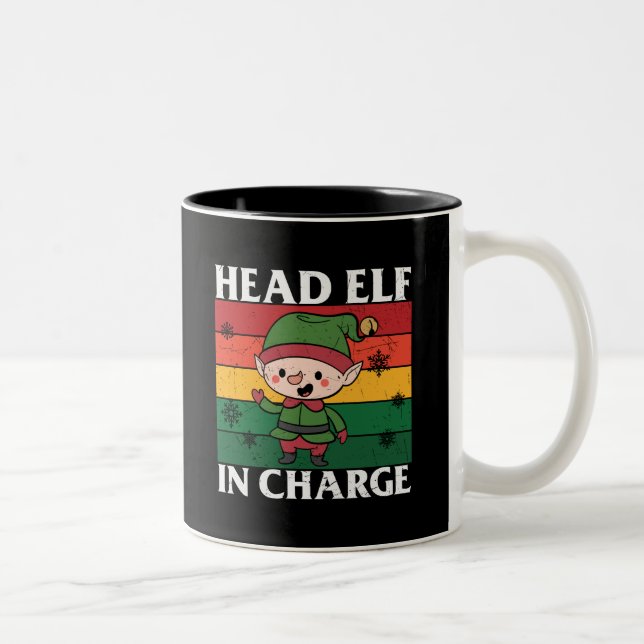 Taza Bicolor Jefe Elf A Cargo - Cute Navidad Elf (Derecha)
