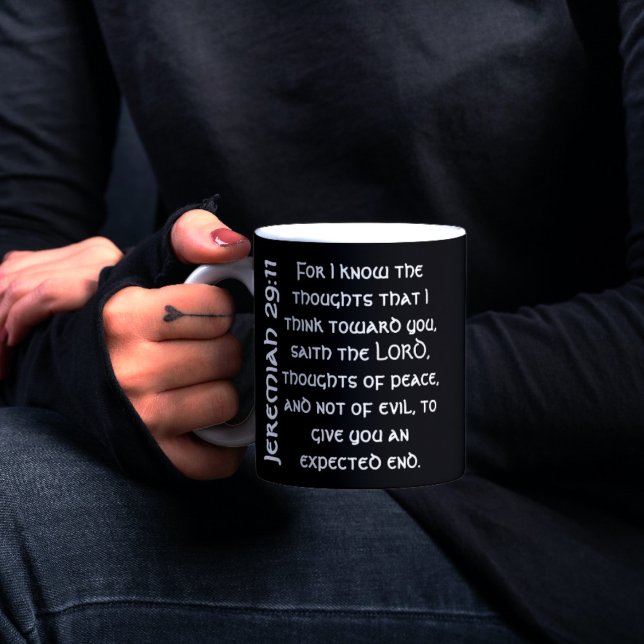 Taza Bicolor Jeremías negras modernas 29:11 Biblia Verse (Subido por el creador)