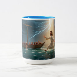 Taza Bicolor Jesús caminando sobre el agua para salvar a Pedro