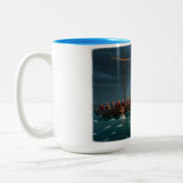 Taza Bicolor Jesús caminando sobre el agua para salvar a Pedro