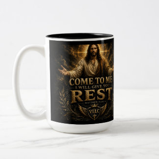 Taza Bicolor Jesus Come to Me Christian Gold Sacred Art