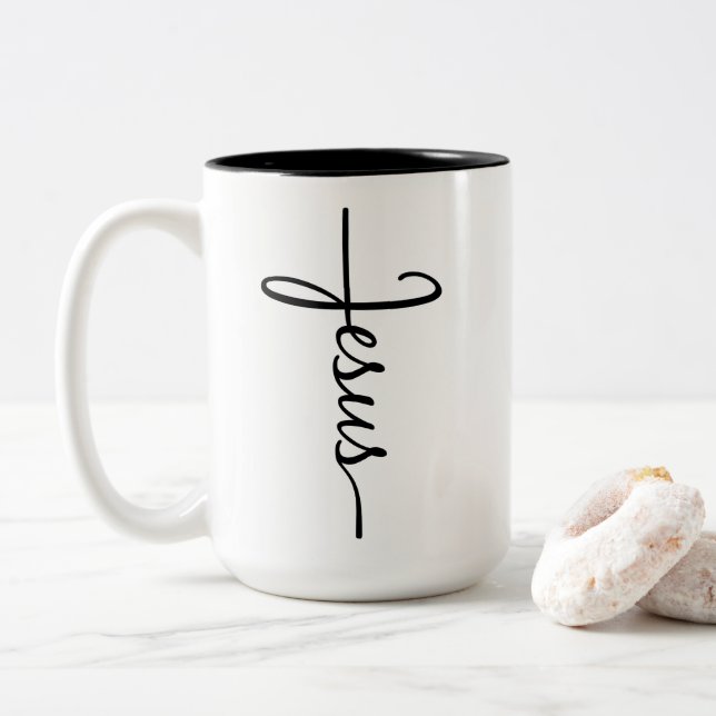 Taza Bicolor Jesus Cross Coffee Mug (Con donut)