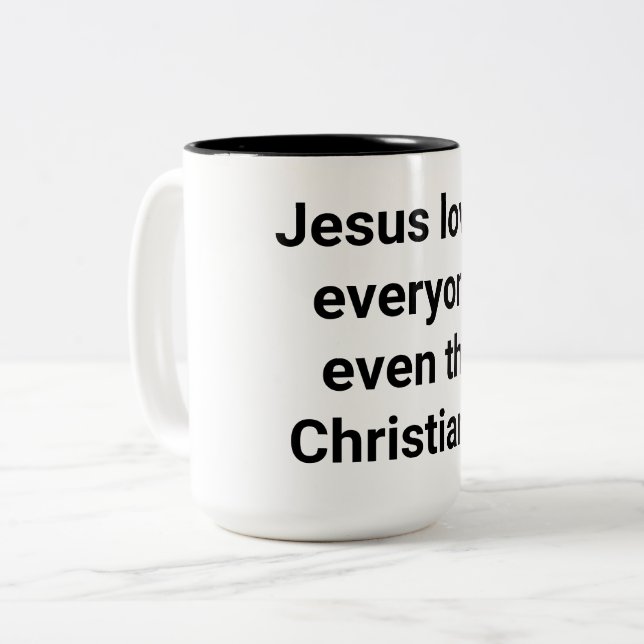Taza Bicolor Jesus even loves Christians Hankamer Artjunkhaus (Anverso izquierdo)