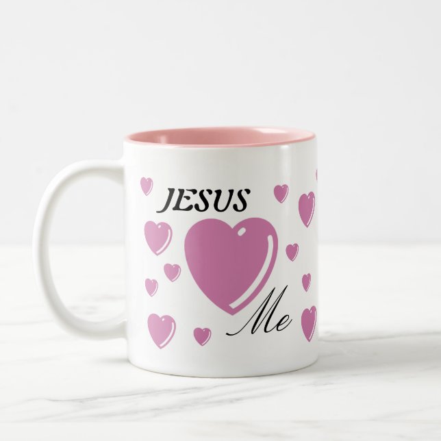 Taza Bicolor JESÚS me ama - rosa (Izquierda)