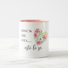 Taza Bicolor Jesús me ama to lo se las flores corazón