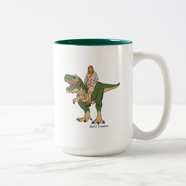 Taza Bicolor Jesus Riding T-Rex (Derecha)