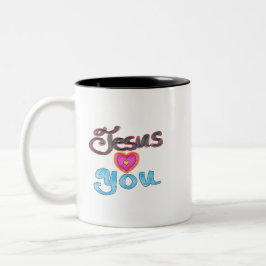 Taza Bicolor Jesús te ama con corazón rosa 
