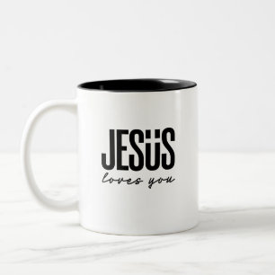 TAZA BICOLOR JESUS TE AMA CRISTIANO