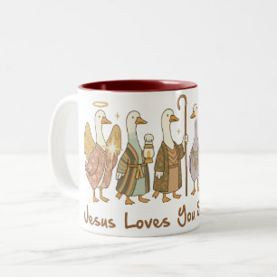 Taza Bicolor “Jesús te ama, tonto ganso” • Fe divertida boho