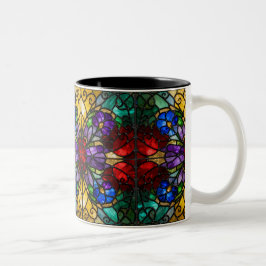 Taza Bicolor Jewel Tone Floral Stained Glass Art Mug