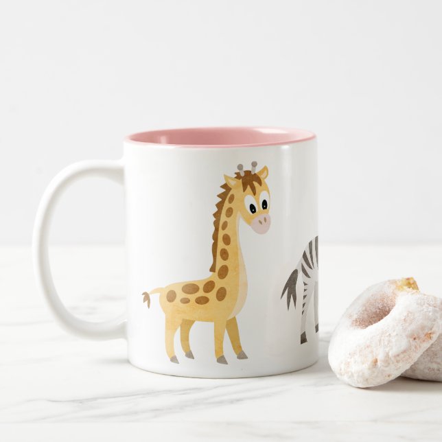 Taza Bicolor Jirafa y cebra animales del amante (Con donut)