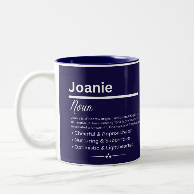 Taza Bicolor Joanie Personalized Girl Name Meaning Coffee Mug (Izquierda)