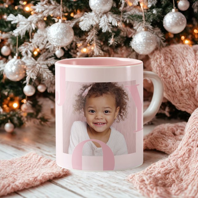 Taza Bicolor JOY Blush Pink Christmas | Personalized Photo (Subido por el creador)