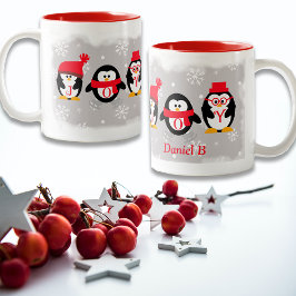 Taza Bicolor JOY Penguins Navidades Nombre personalizado