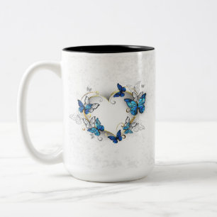 Taza Bicolor Joyería Corazón con Mariposas Morpho