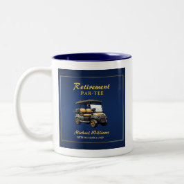 Taza Bicolor Jubilación Elegante Tema Golf Carro Oro Azul
