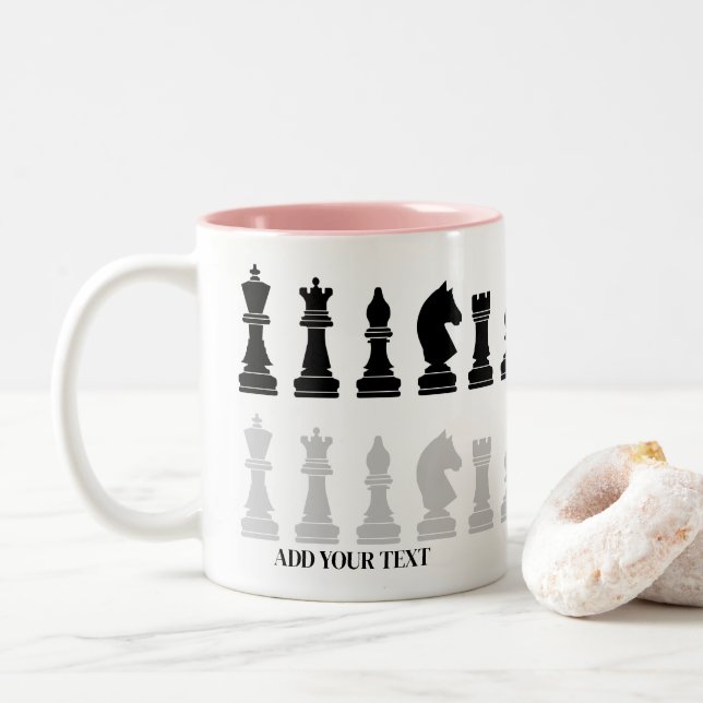 Taza Bicolor Juego de piezas de ajedrez moderno personalizado (Con donut)