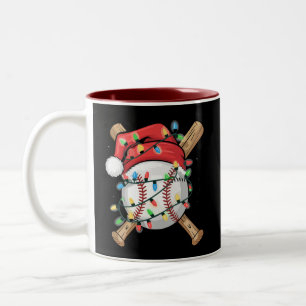 Taza Bicolor Jugador de béisbol de Navidad Santa Deportes 