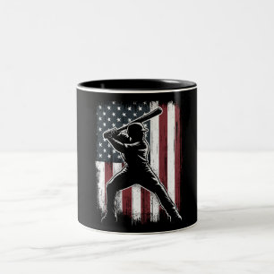 Taza Bicolor Jugador de béisbol vintage bandera americana EE. U
