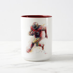 Taza Bicolor Jugador de fútbol americano corriendo con Poster d