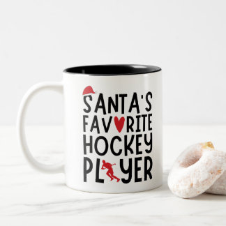 Taza Bicolor Jugador de hockey favorito de Santa Claus, regalos