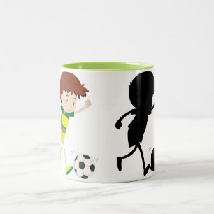 Taza Bicolor Jugando al fútbol - Café de color y silueta