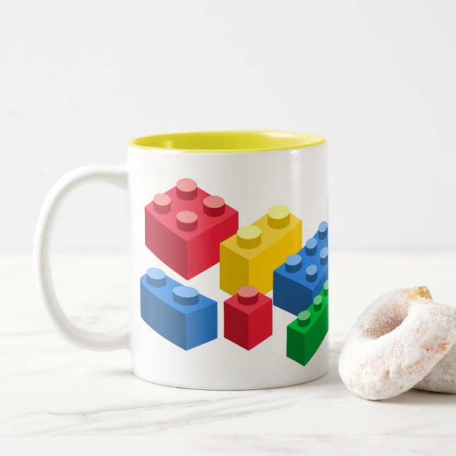 Taza Bicolor Juguetes construyendo ladrillos coloridos niños (Con donut)
