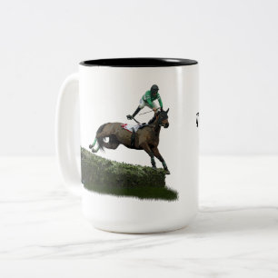 Taza Bicolor Jumper Horse Jockey En Un Café Verde Mug
