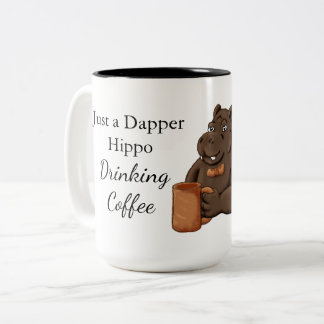 Taza Bicolor Just a Dapper Hippo Drinking Coffee - Funny Mug
